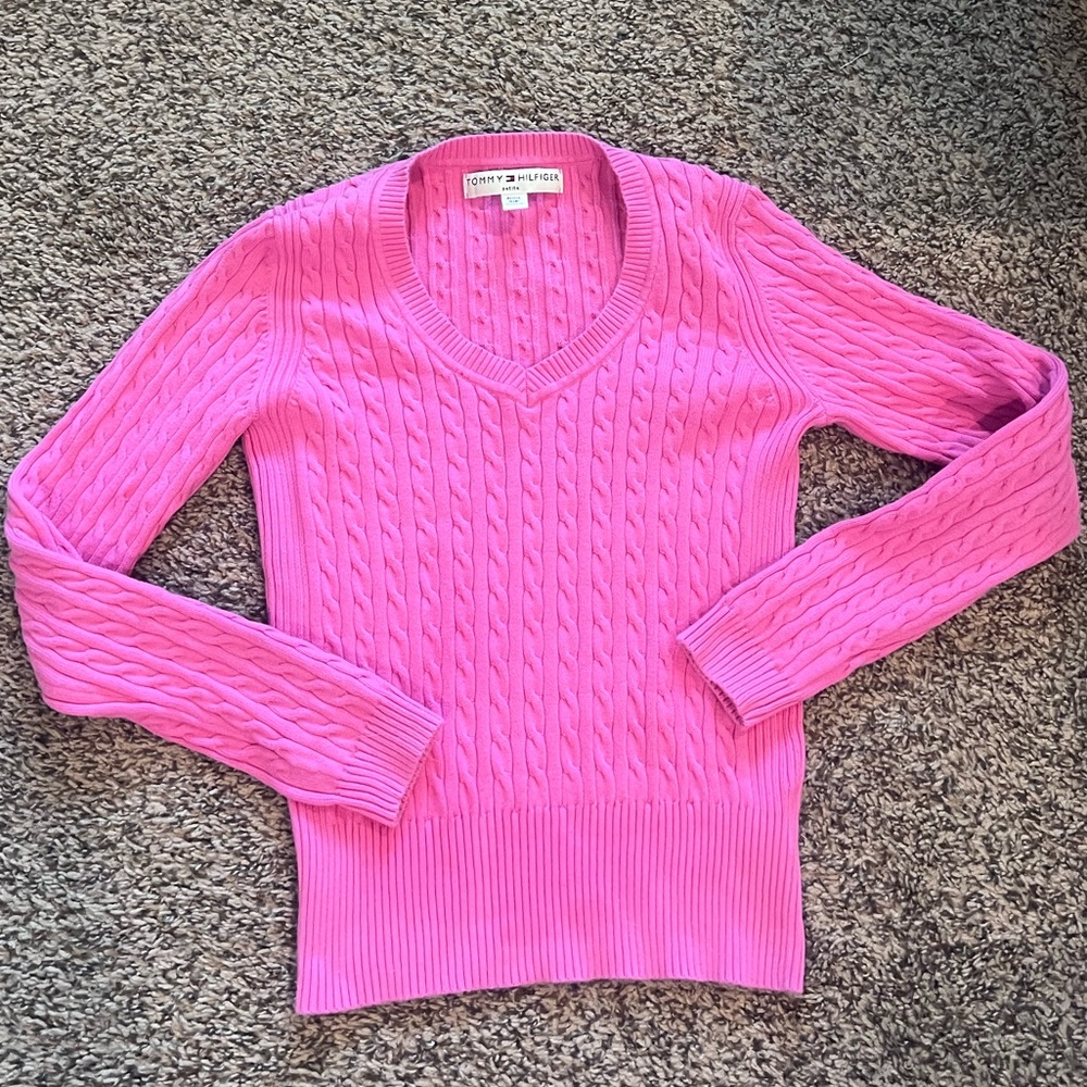 Tommy Hilfiger Bright Pink V-Neck Sweater